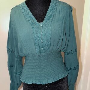 Teal Lace-Trimmed Women's Top
